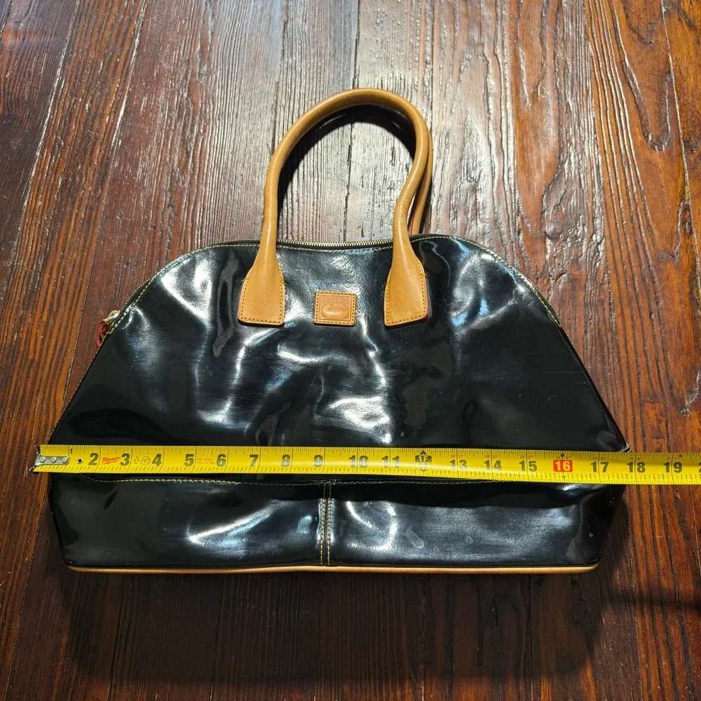 Vintage Dooney & Bourke Purse Glossy‎ Black Brown Leather Hobo Bag